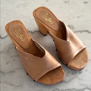 Candie's Brown Leather & Wood Mules